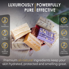 Blue Moon Elise lemongrass bar soap for face and body use shown.