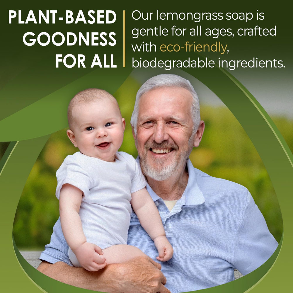 Blue Moon Elise lemongrass bar soap in hand demonstrates moisturizing feel.