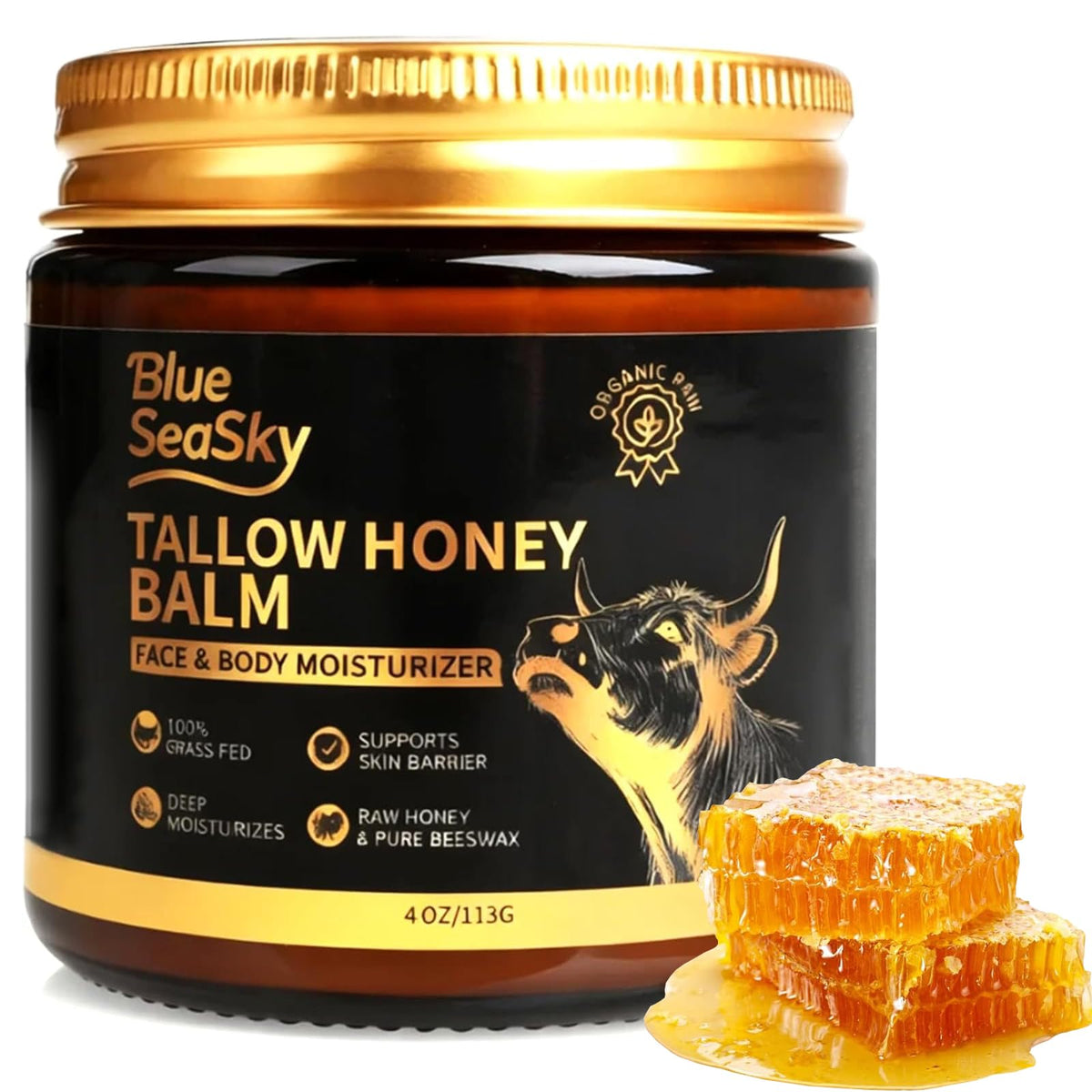 Blue Sea Sky Beef Tallow Face Cream jar for daily facial hydration.