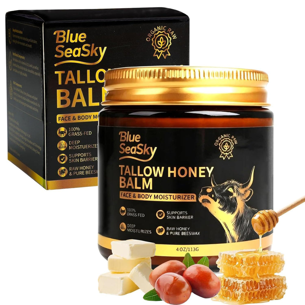 Blue Sea Sky beef tallow face moisturizer soothes dry skin and locks in moisture.