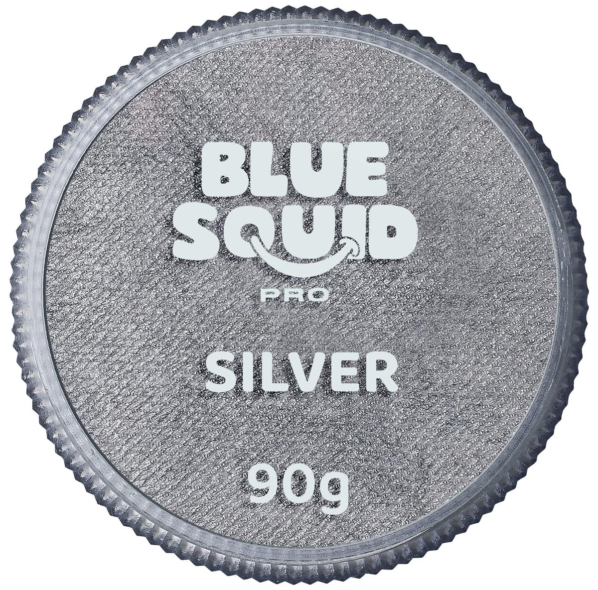 Blue Squid PRO metallic silver face paint swatch in a 90g tub for bold designs.