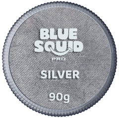 Blue Squid PRO metallic silver face paint swatch in a 90g tub for bold designs.