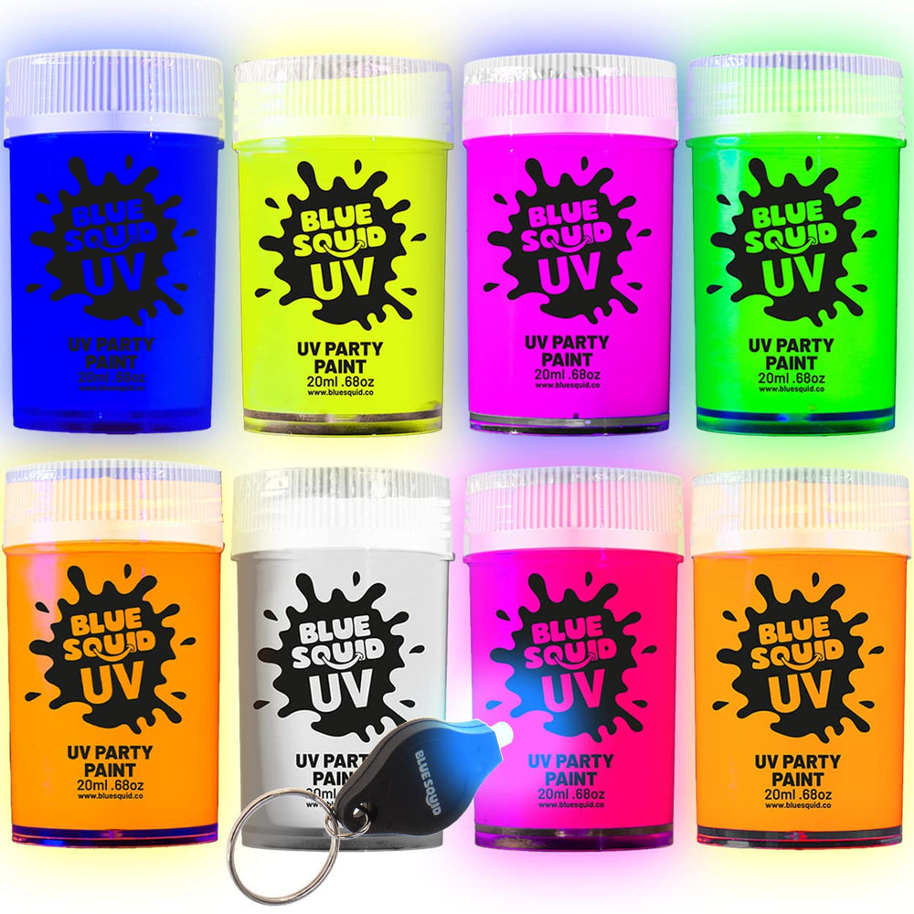 Blue Squid UV body paint glows under black light for glow parties