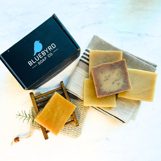 Bluebyrd Goat Milk Soap Oatmeal Milk & Honey bar with creamy lather for soothing cleansing.