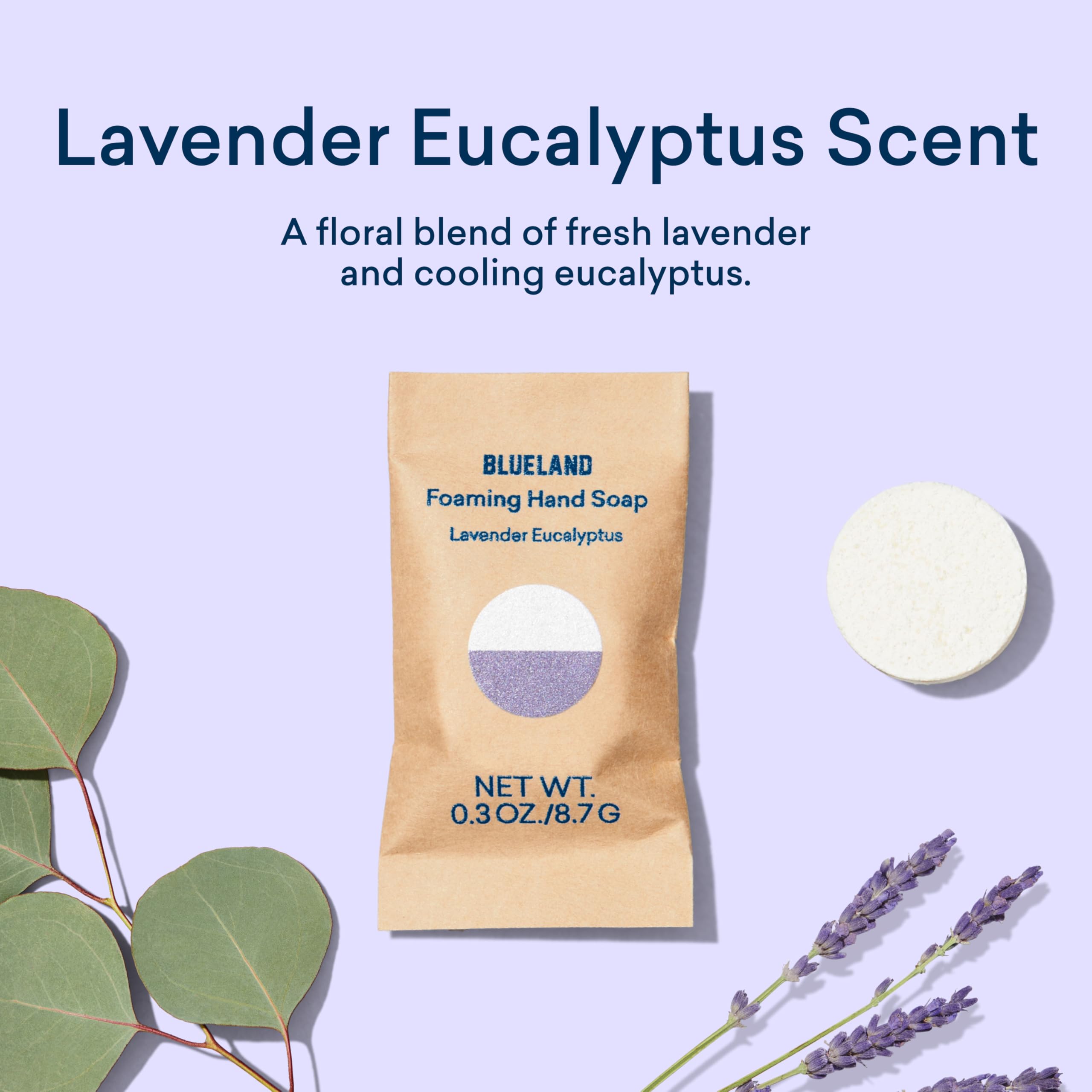 BLUELAND hypoallergenic, kid-friendly hand soap with lavender-eucalyptus aroma.