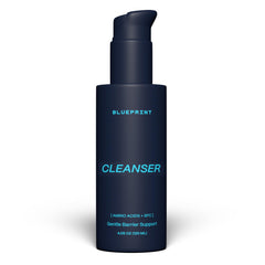 Blueprint Bryan Johnson Gentle Cleanser bottle closeup showing fragrance-free cleansing for sensitive skin.