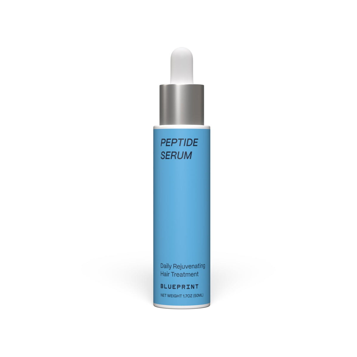 Blueprint Bryan Johnson Hair Peptide Serum bottle demonstrates fragrance-free scalp care.