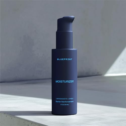 Closeup of Blueprint Bryan Johnson Moisturizer bottle label highlighting SFC and NMN benefits.