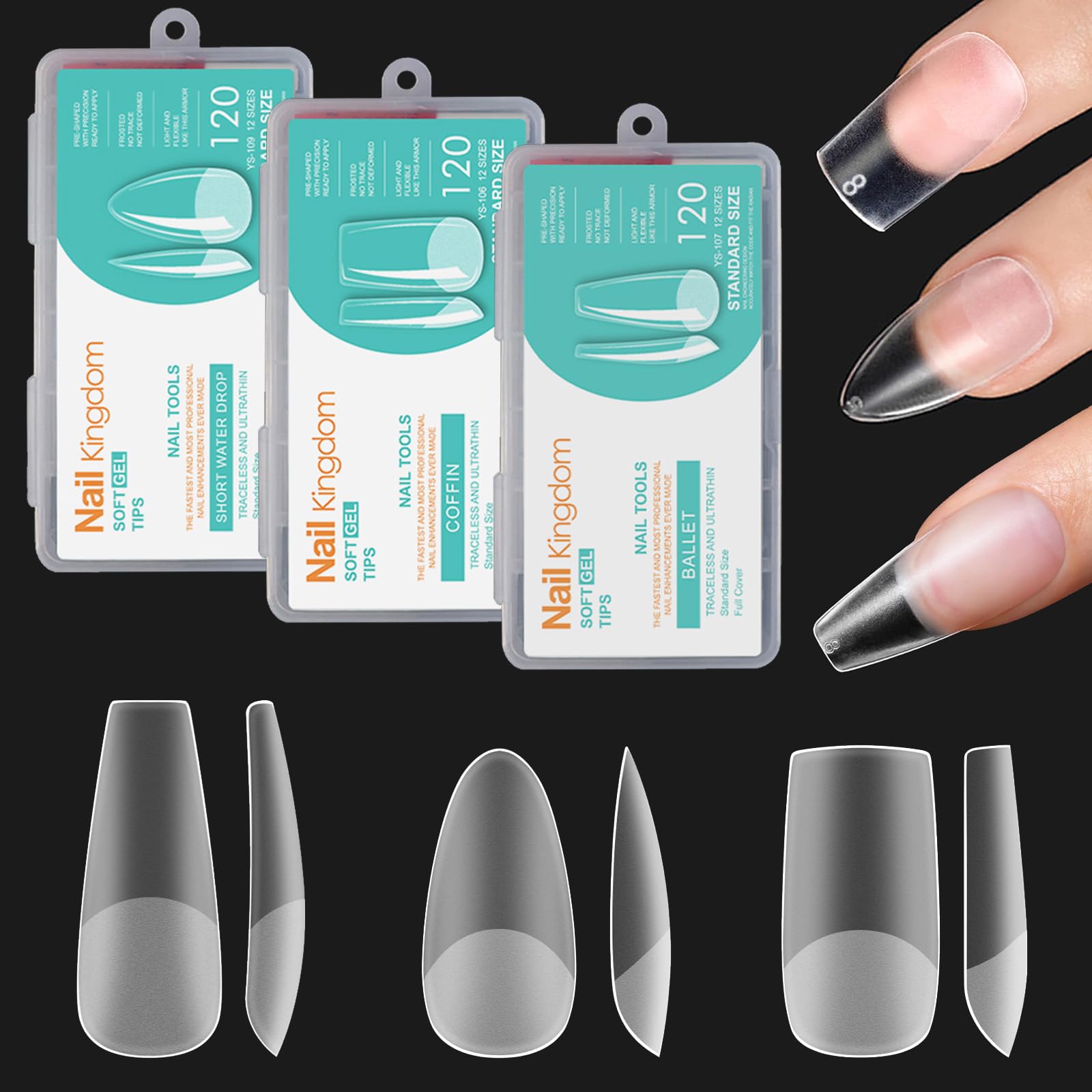BlueZOO almond long soft gel nail tips for natural-looking extensions