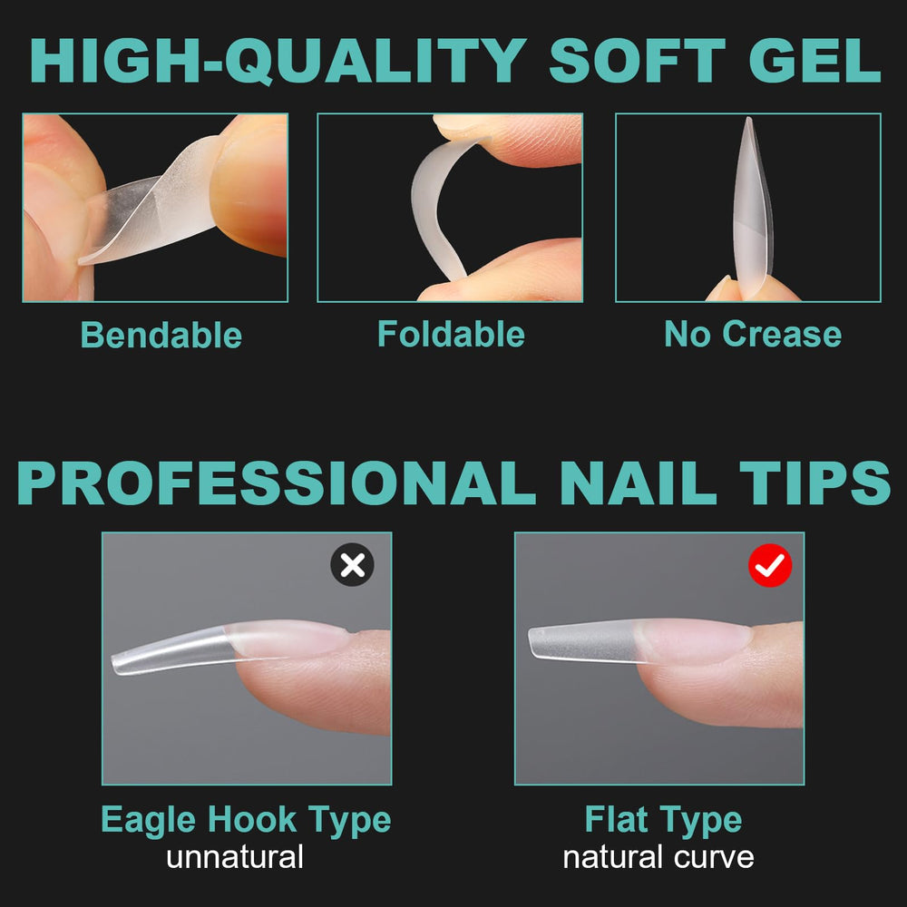 BlueZOO coffin long ballerina tips for versatile manicure shapes