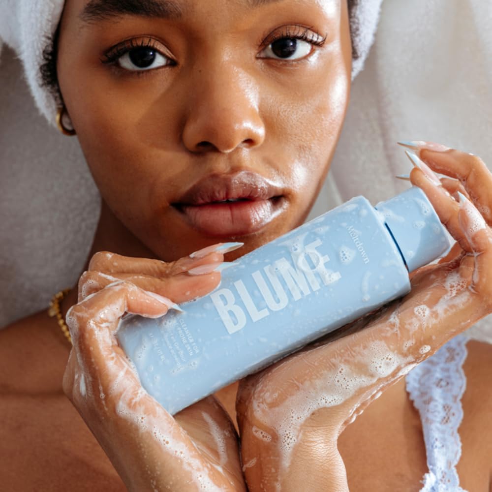 Blume Meltdown application on the face highlights makeup removal without residue.