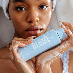 Blume Meltdown application on the face highlights makeup removal without residue.