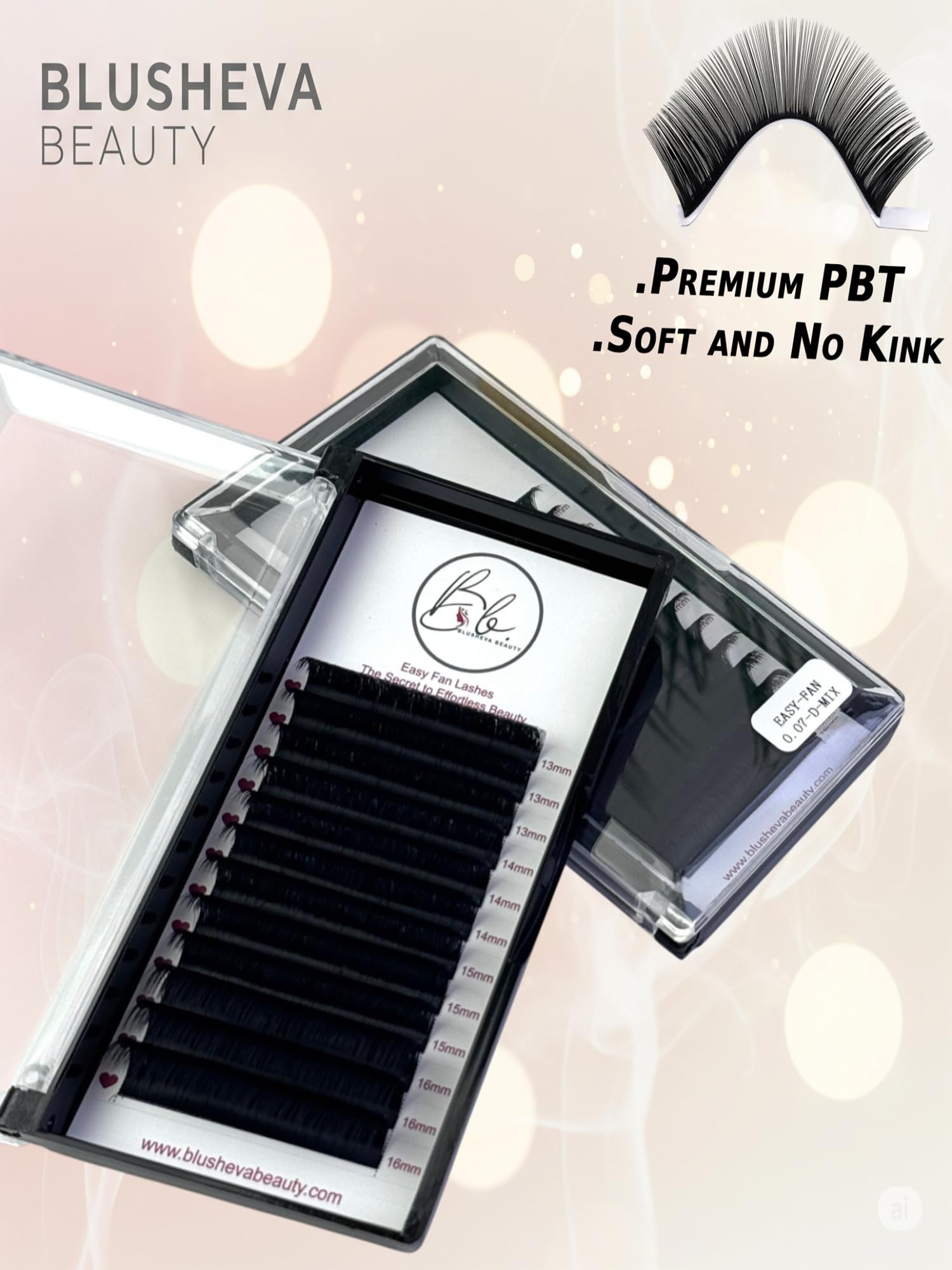 Blusheva Beauty lash fans on tweezers demonstrating instant bloom and speed benefit