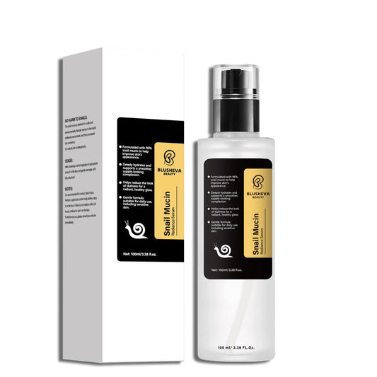 Blusheva Beauty Snail Mucin Serum bottle 100ml showing hydration-ready formula.