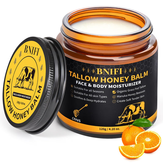 BNIFI Tallow and Honey Balm jar for face provides rich moisture.