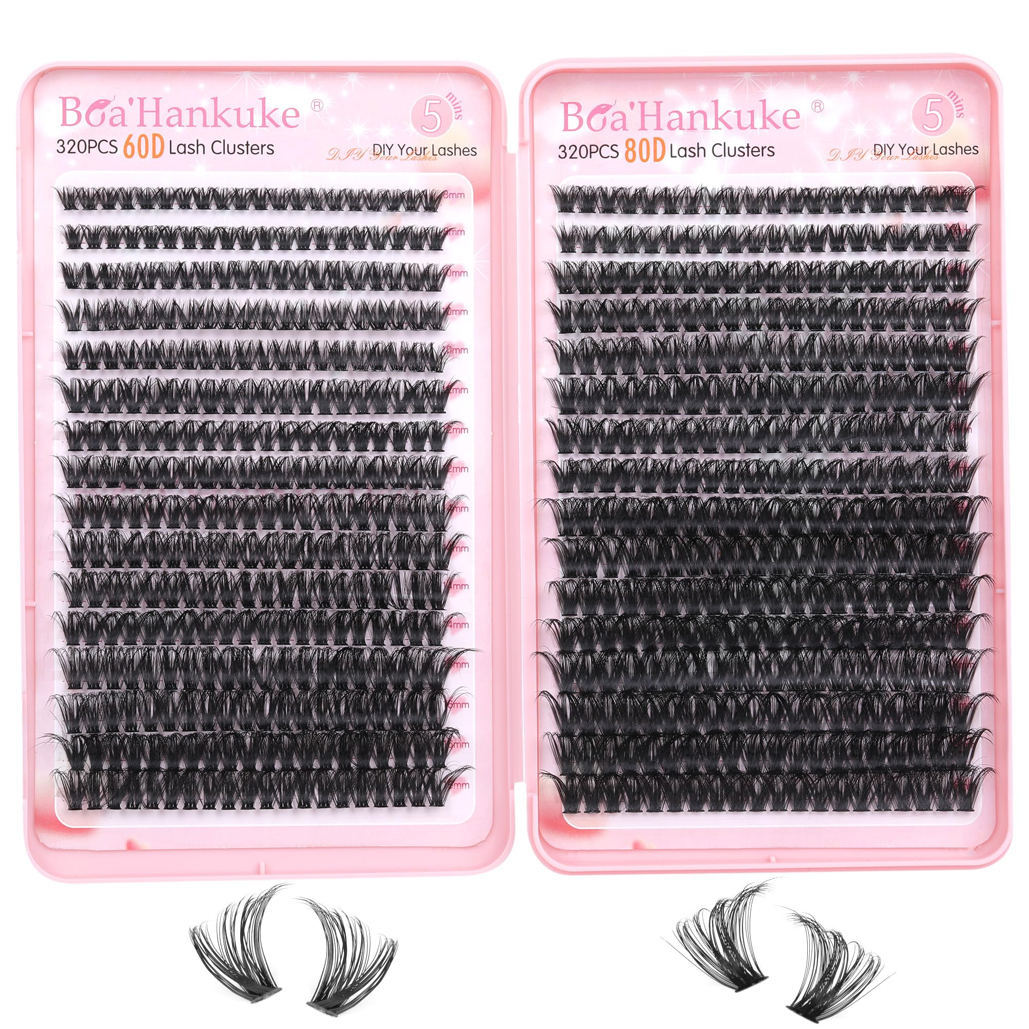 Boahankuke 640pcs lash clusters packaging for at-home DIY lash projects, cost-saving.