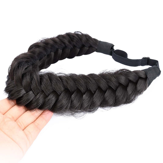 BOBIYA braided synthetic hair headband detail in deep brown for adjustable fit.