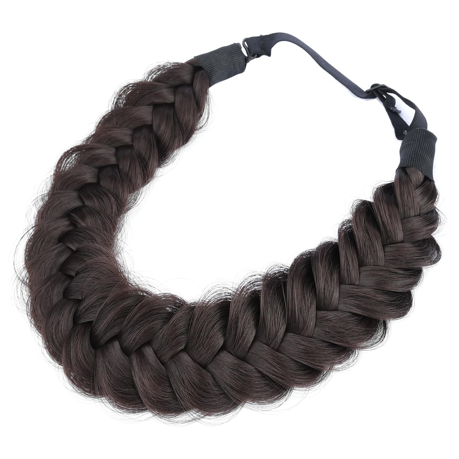 BOBIYA messy wide 2-strands braided headband in chocolate offers casual styling.
