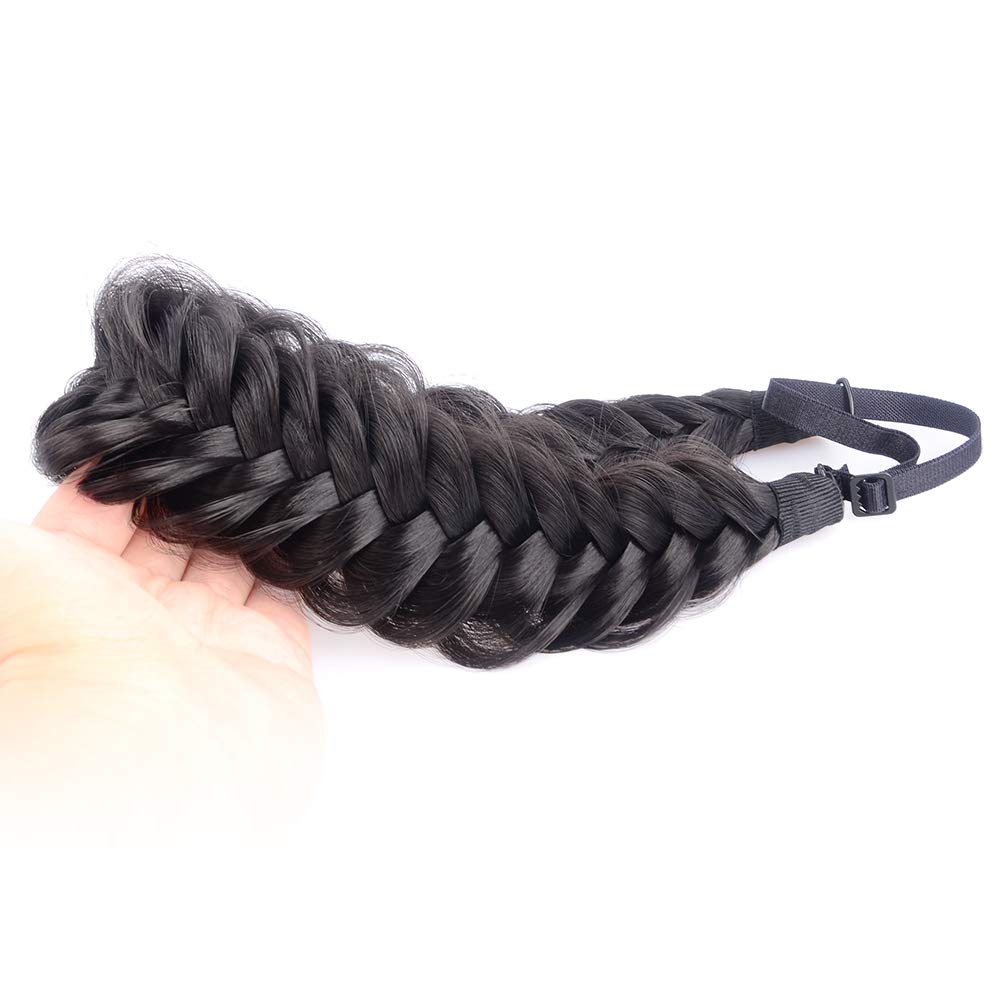 BOBIYA Messy Wide 2-Strand braided headband in natural black for everyday styling.
