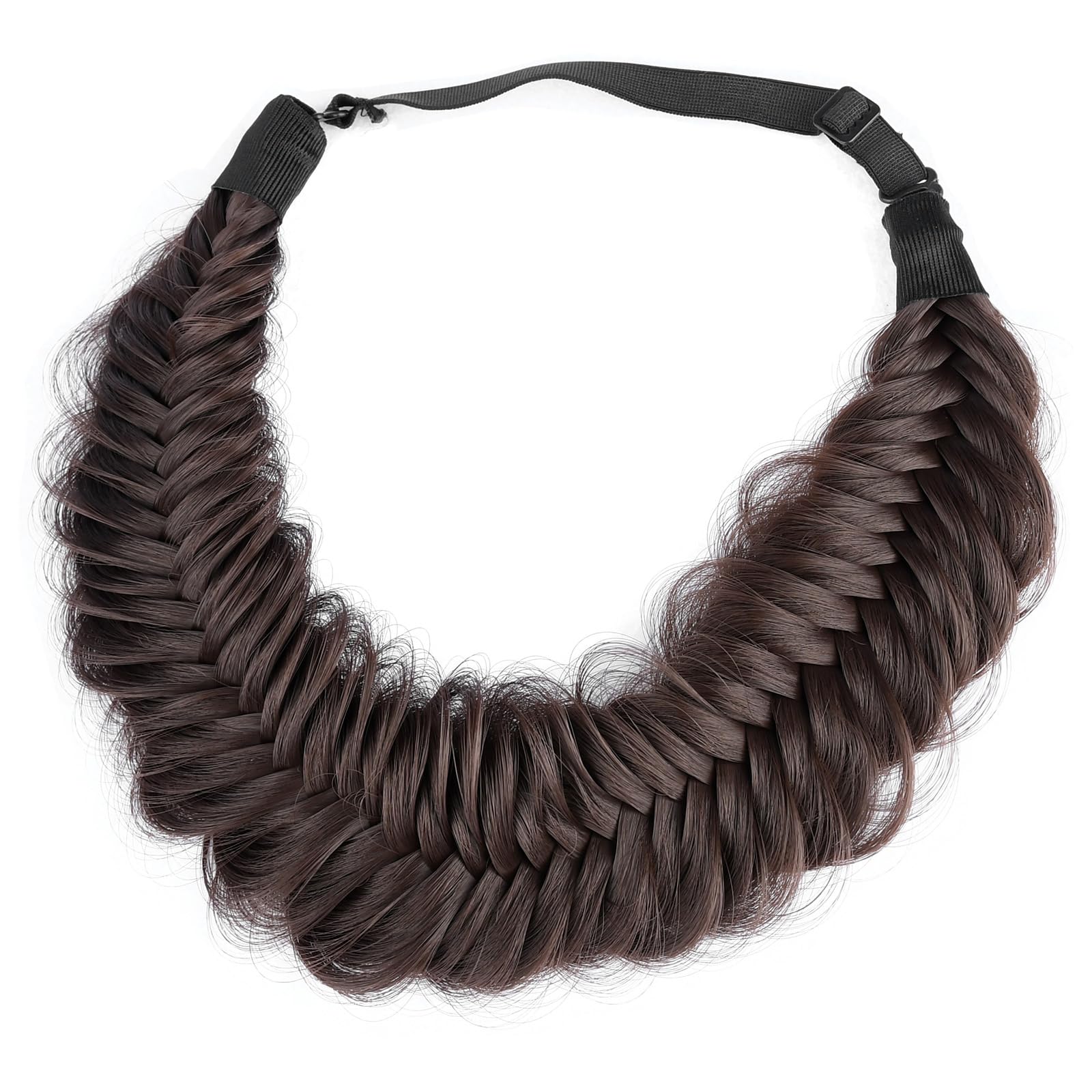 BOBIYA wide fishtail headband for women with realistic faux hair for easy styling