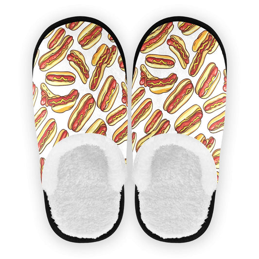 Boccsty hot dog spa slippers close-up shows soft flannel for cloud-like comfort.