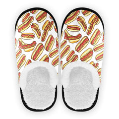 Boccsty hot dog spa slippers close-up shows soft flannel for cloud-like comfort.