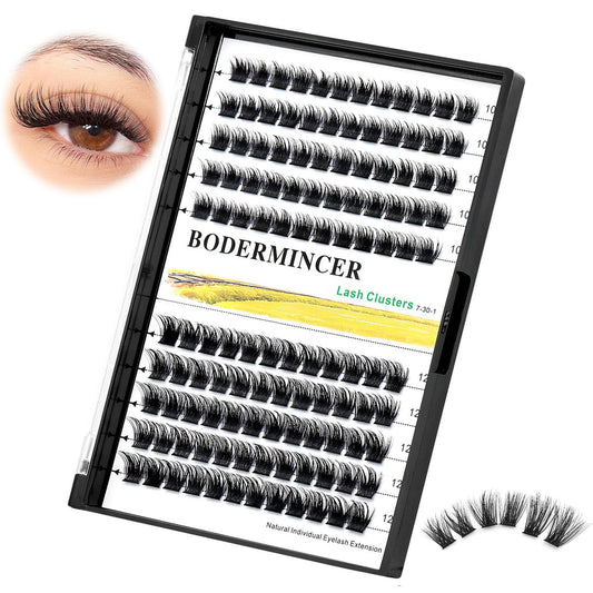 Bodermincer DCurl lash clusters with soft fibers for comfortable wear.