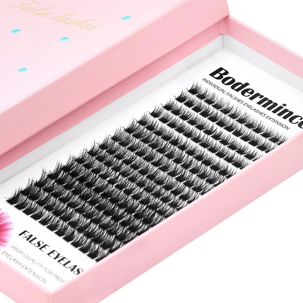 Bodermincer lash clusters tray view, 180-piece set for efficient DIY lash extensions.