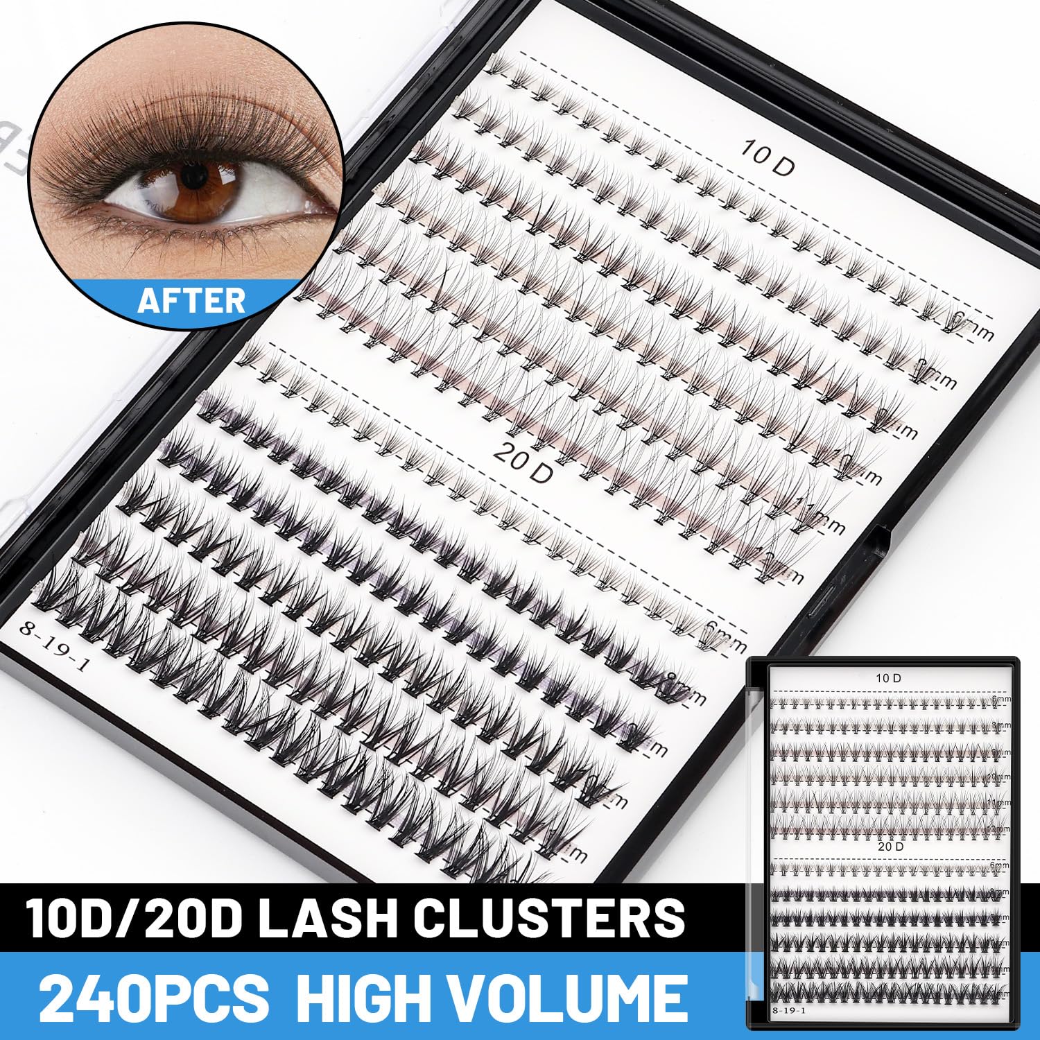 Bodermincer Lash Extension 240pcs C Curl mixed-length tray for customizable lash looks.