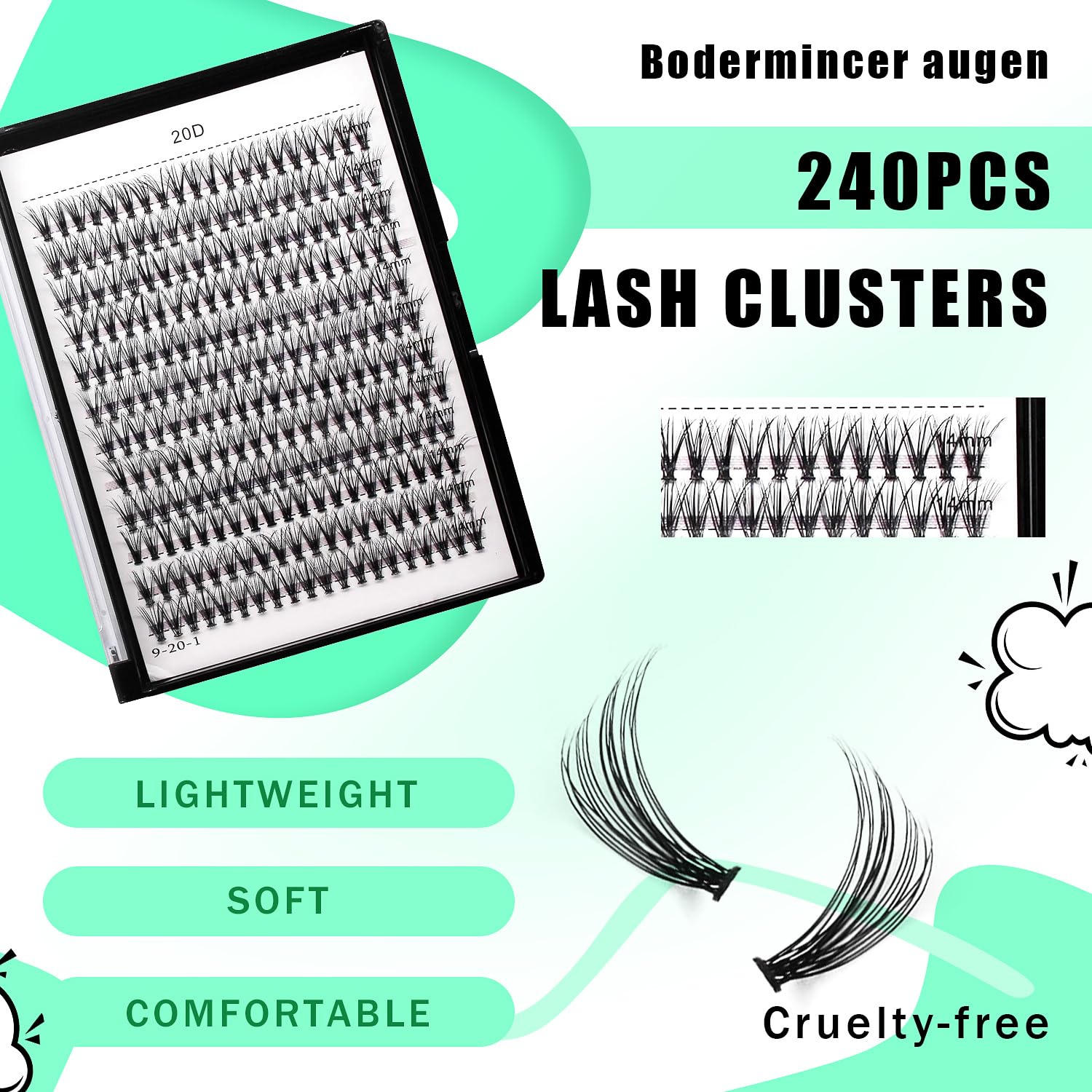 Bodermincer 0.07mm thickness cluster lashes with D Curl for natural lift