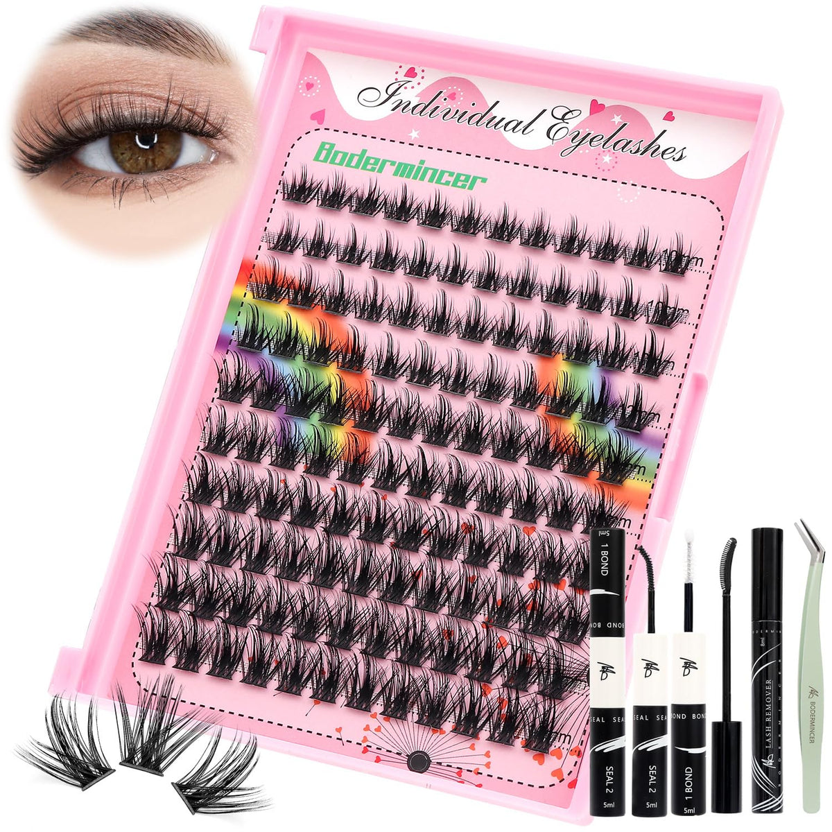 Bodermincer lashes clusters 10-12mm mixed for natural volume and flutter.