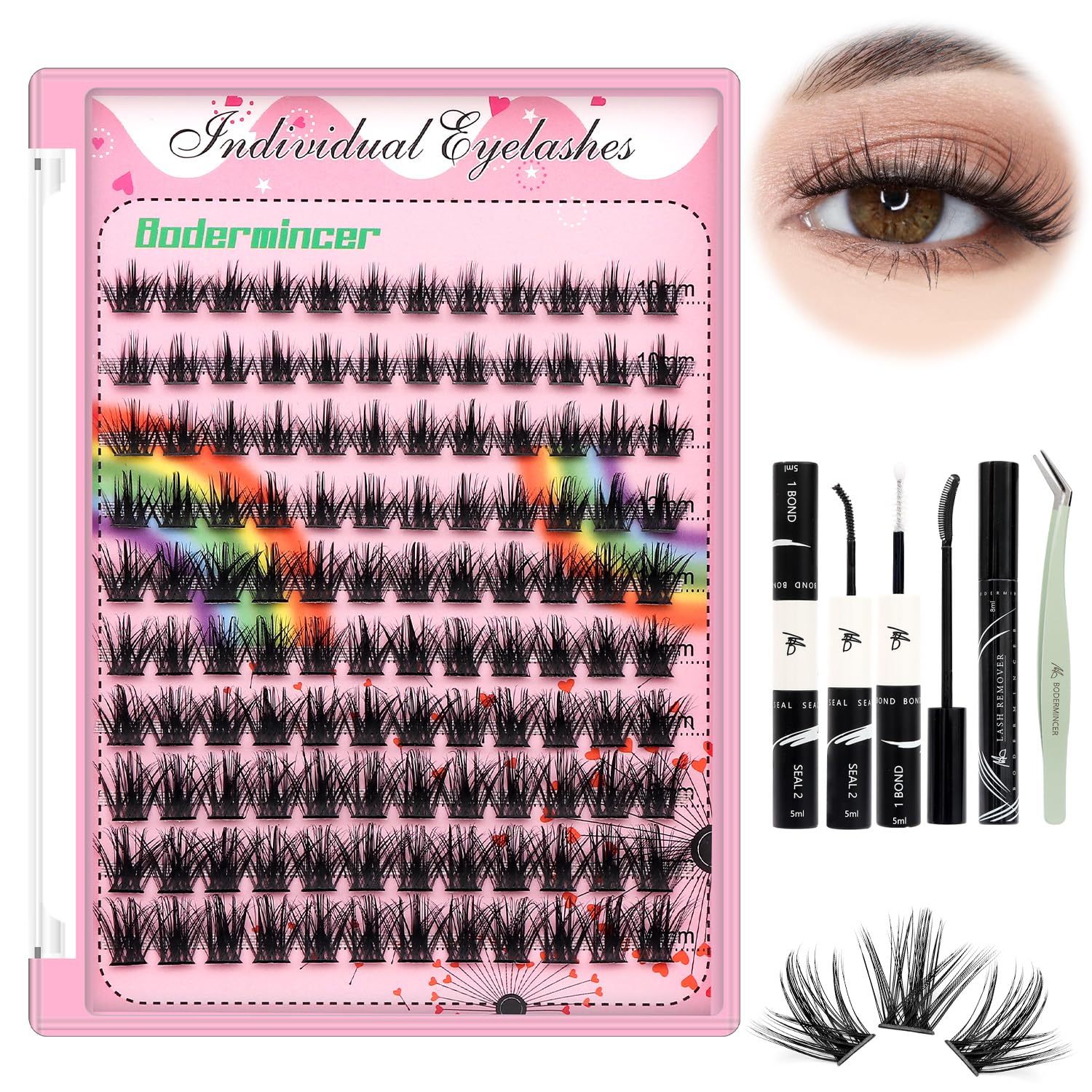 Bodermincer lashes clusters 12-14mm mixed with gentle, layered length.