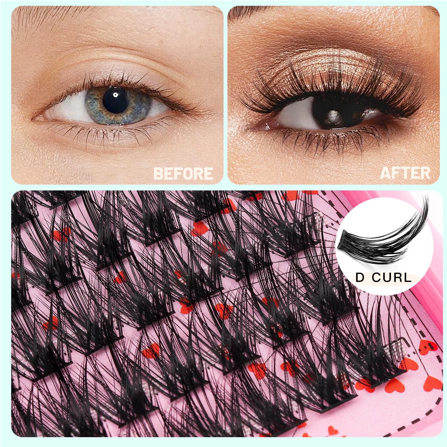 Bodermincer lashes clusters 14-16-18mm mixed for fuller volume.