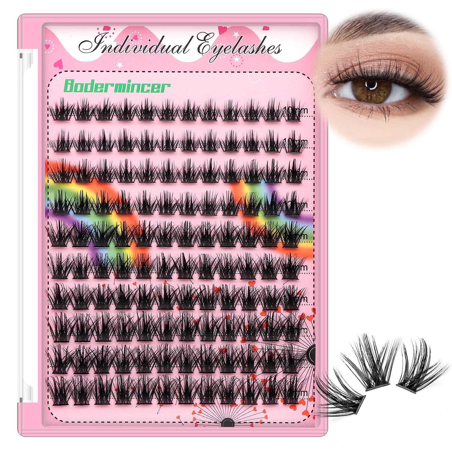 Bodermincer lashes clusters 14-16mm mixed for bolder wispy edge.