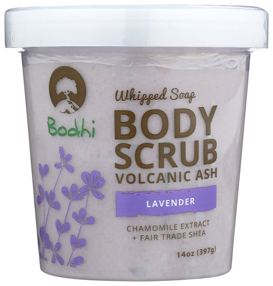 BODHI Lava Lavender whipped soap with pumice exfoliates dead skin for radiant texture.