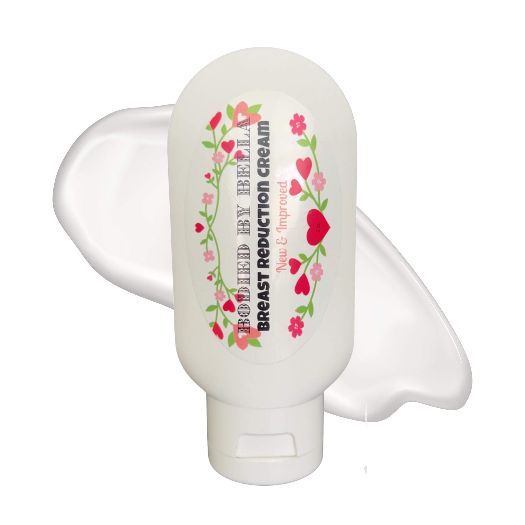 Bodied by Bella breast reduction cream bottle front, vegan formula for fast absorption