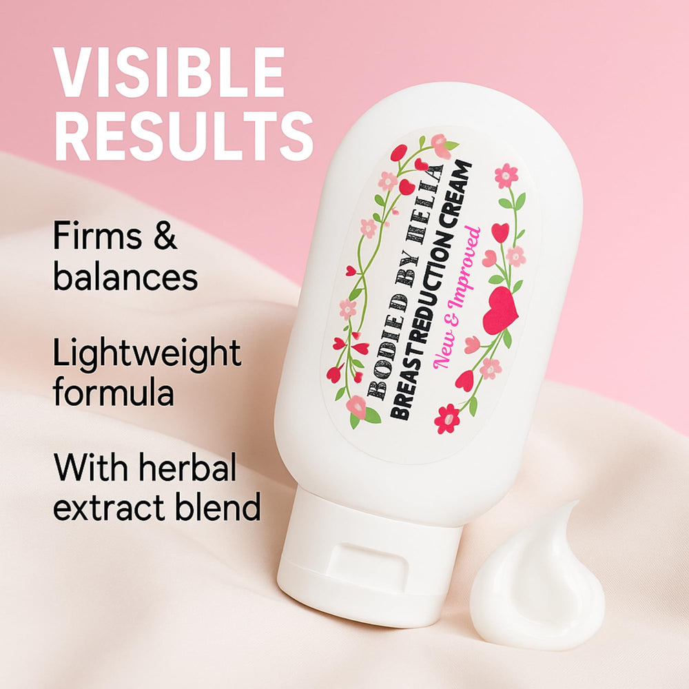 Bodied by Bella breast reduction cream jar closeup, smooth texture for daily use