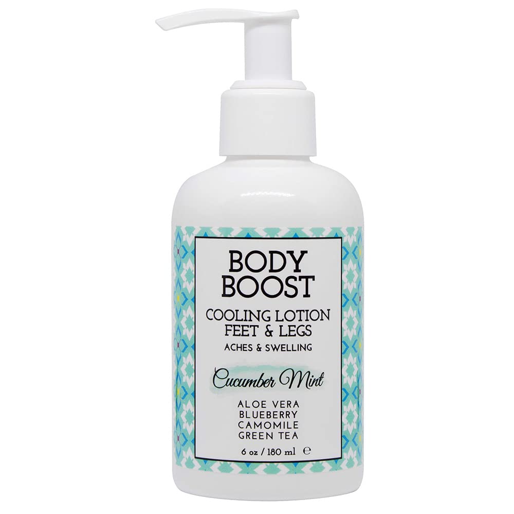 Body Boost Cooling Lotion bottle front view for soothing, pregnancy-safe relief.