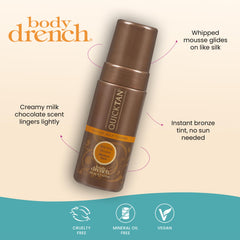 Body Drench QuickTan mousse-bronze-finish highlights natural sun-kissed glow.
