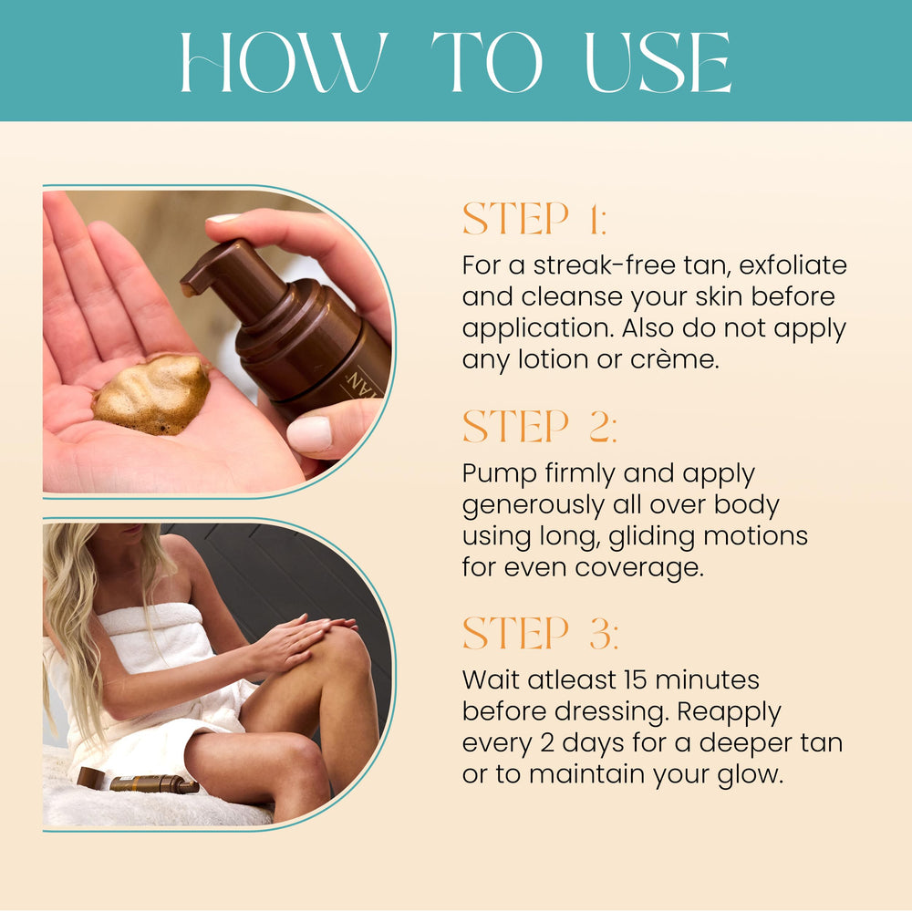 Body Drench QuickTan mousse-packaging communicates vegan, cruelty-free formula.