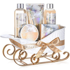 Body & Earth Jasmine and Honey gift basket with bubble bath for at-home spa moment