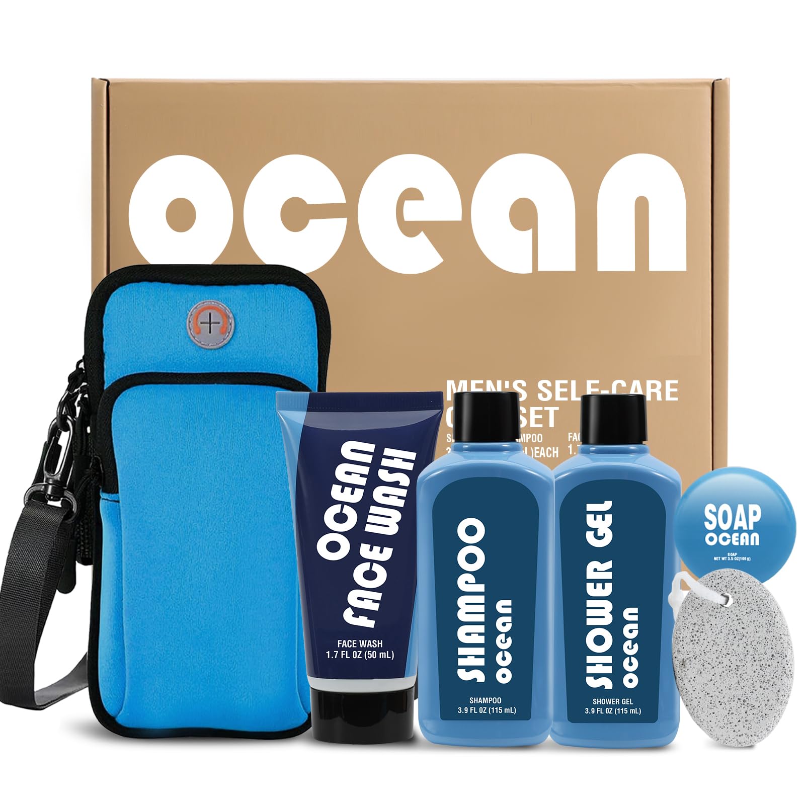 BODY & EARTH men's gift bath set packaging, complete wellness kit for him.