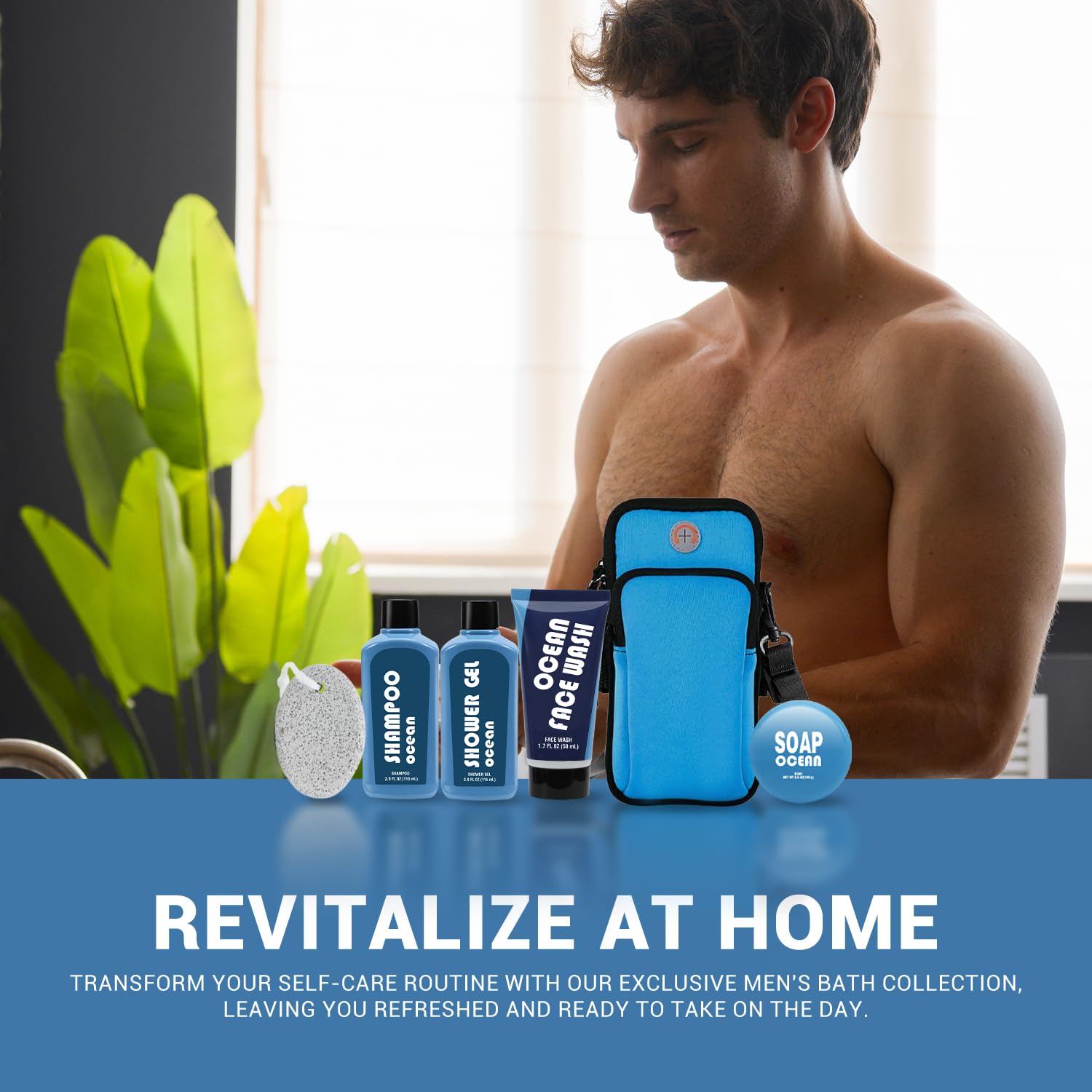BODY & EARTH shower gel bottle, invigorating ocean fragrance for a confident day.