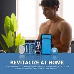 BODY & EARTH shower gel bottle, invigorating ocean fragrance for a confident day.