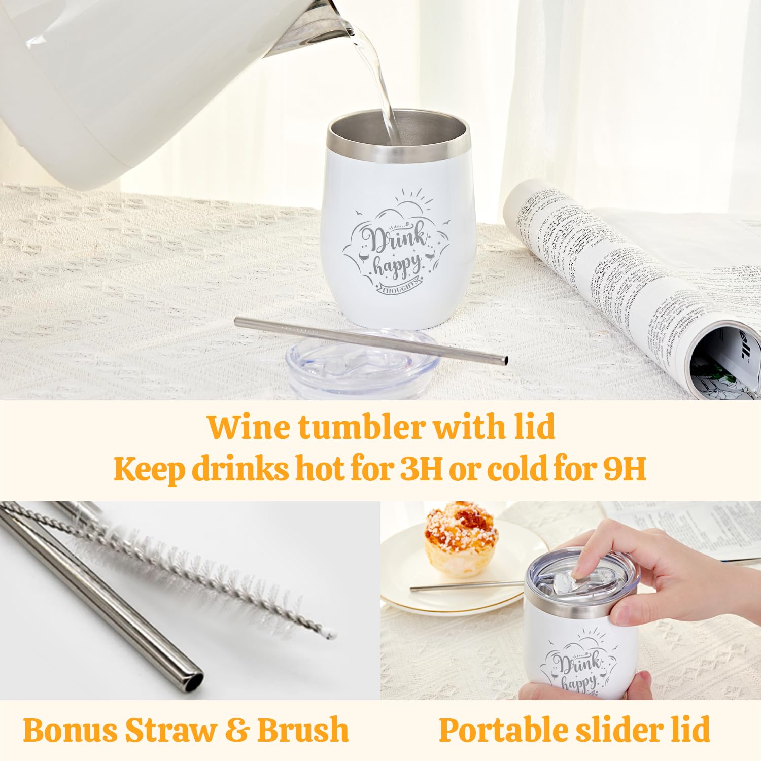 BODY & EARTH stainless steel wine tumbler keeps drinks at the right temperature