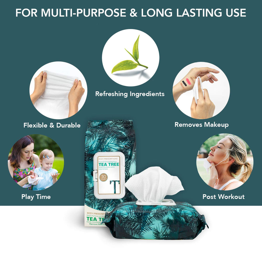 Body Prescriptions tea tree wipes for removing eye makeup and impurities.