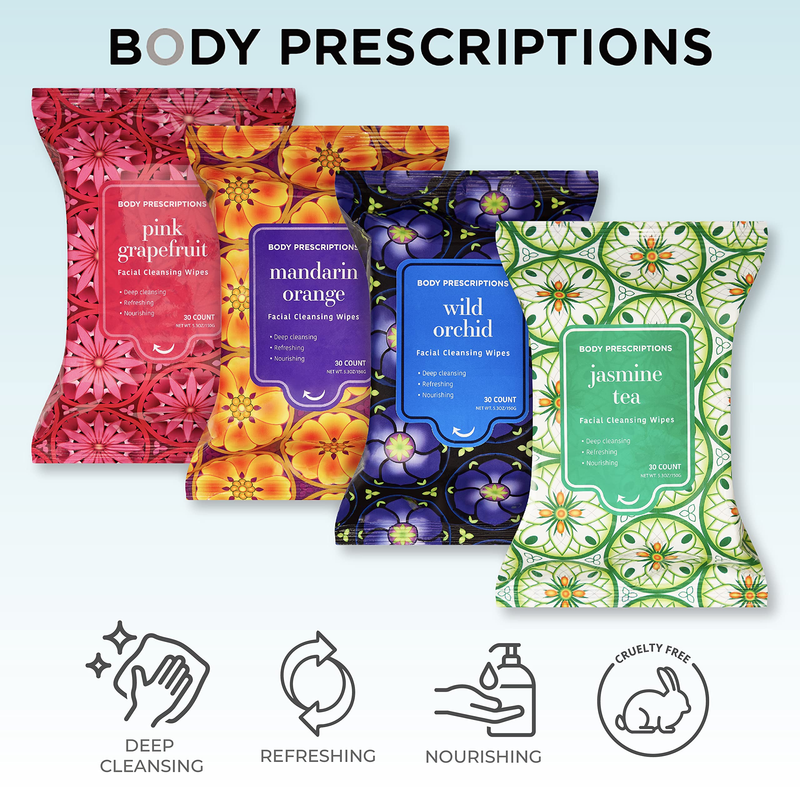 Body Prescriptions jasmine tea infusion wipe offers calming aroma
