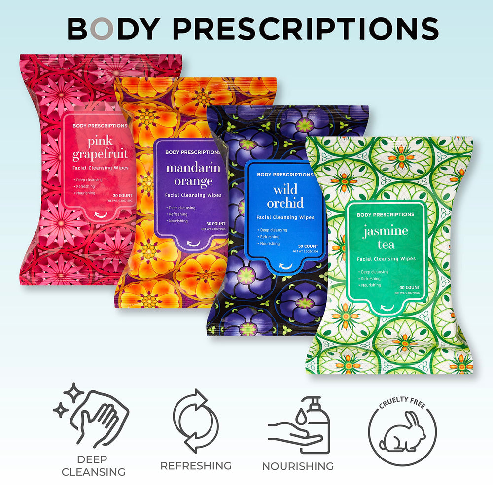 Body Prescriptions jasmine tea infusion wipe offers calming aroma