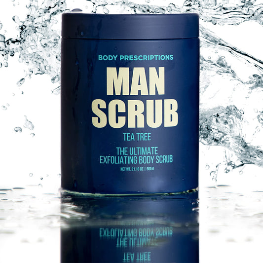 Body Prescriptions Men’s Exfoliating Scrub jar pour shows even application