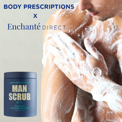Body Prescriptions tea tree scrub ingredients montage emphasizes antiseptic-inspired freshness.